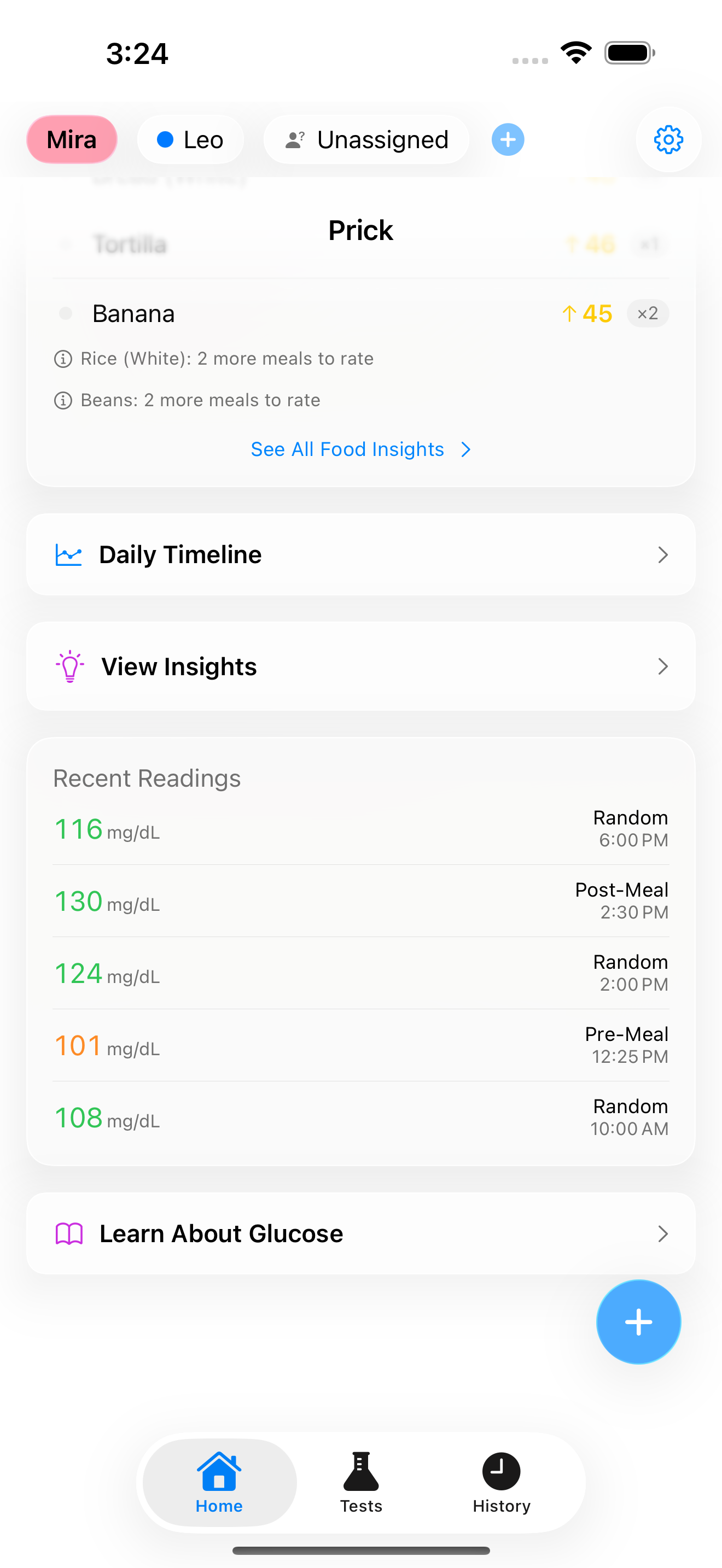 Time in Range donut chart and glucose stability metrics